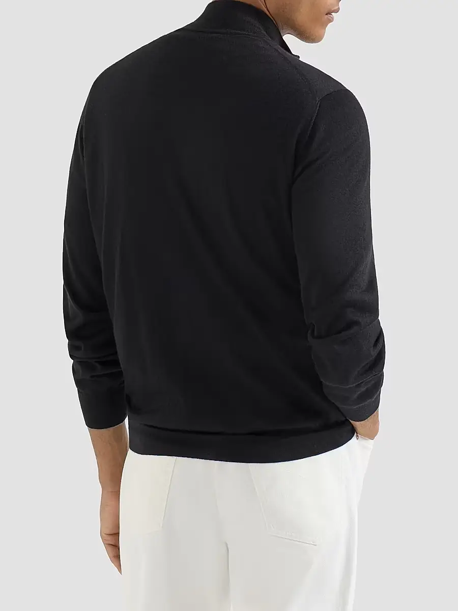 Brunello Cucinelli Men's Cashmere and Silk Lightweight Cardigan with Zipper - Black | Thumbnail 4 Brunello Cucinelli Men's Cashmere and Silk Lightweight Cardigan with Zipper - Black | Thumbnail 4