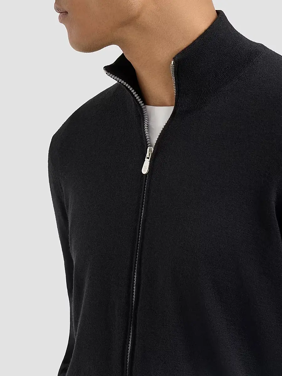 Brunello Cucinelli Men's Cashmere and Silk Lightweight Cardigan with Zipper - Black | Thumbnail 6 Brunello Cucinelli Men's Cashmere and Silk Lightweight Cardigan with Zipper - Black | Thumbnail 6