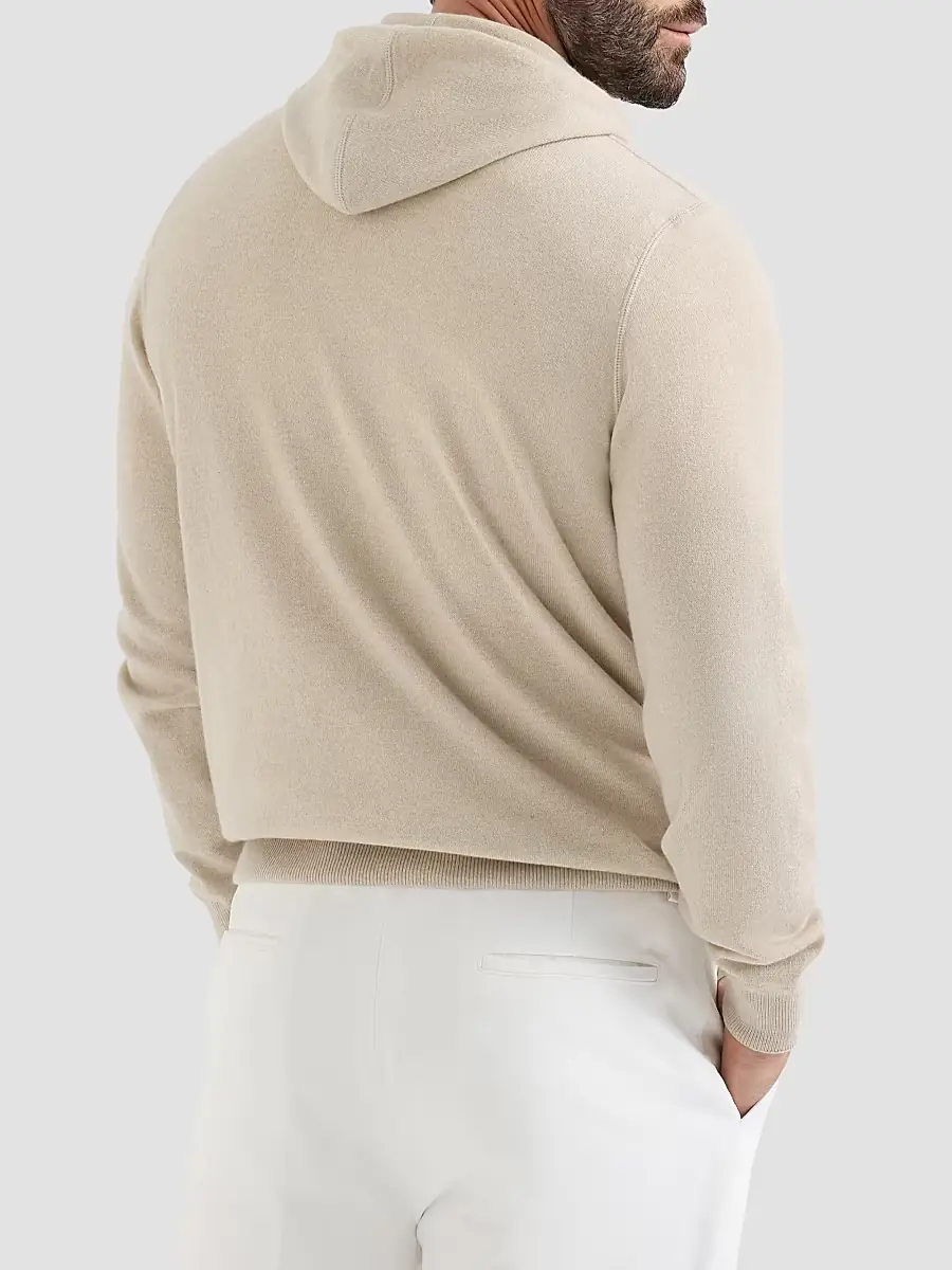 Brunello Cucinelli Men's Cashmere Sweatshirt-Style Cardigan with Hood - Sand | Thumbnail 3