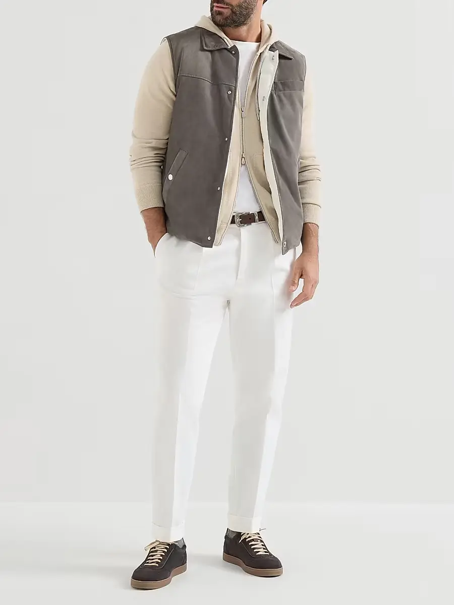 Brunello Cucinelli Men's Cashmere Sweatshirt-Style Cardigan with Hood - Sand | Thumbnail 6