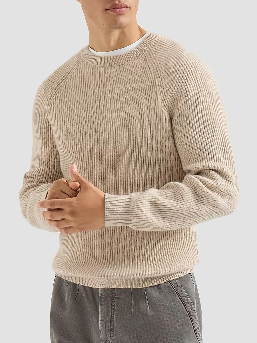 Brunello Cucinelli Men's Cashmere English Rib Sweater with Raglan Sleeves | Thumbnail 2 Brunello Cucinelli Men's Cashmere English Rib Sweater with Raglan Sleeves | Thumbnail 2