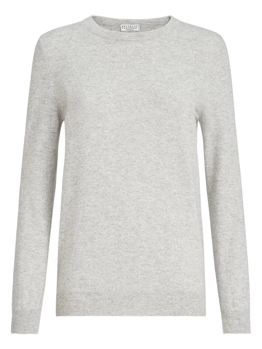 Brunello Cucinelli Women's Cashmere Sweater with Monili - Light Grey