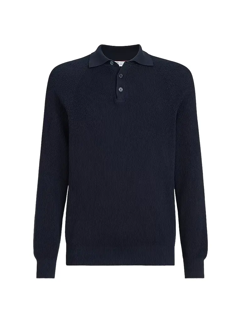 Brunello Cucinelli Men's Cotton English Rib Knit Polo Shirt