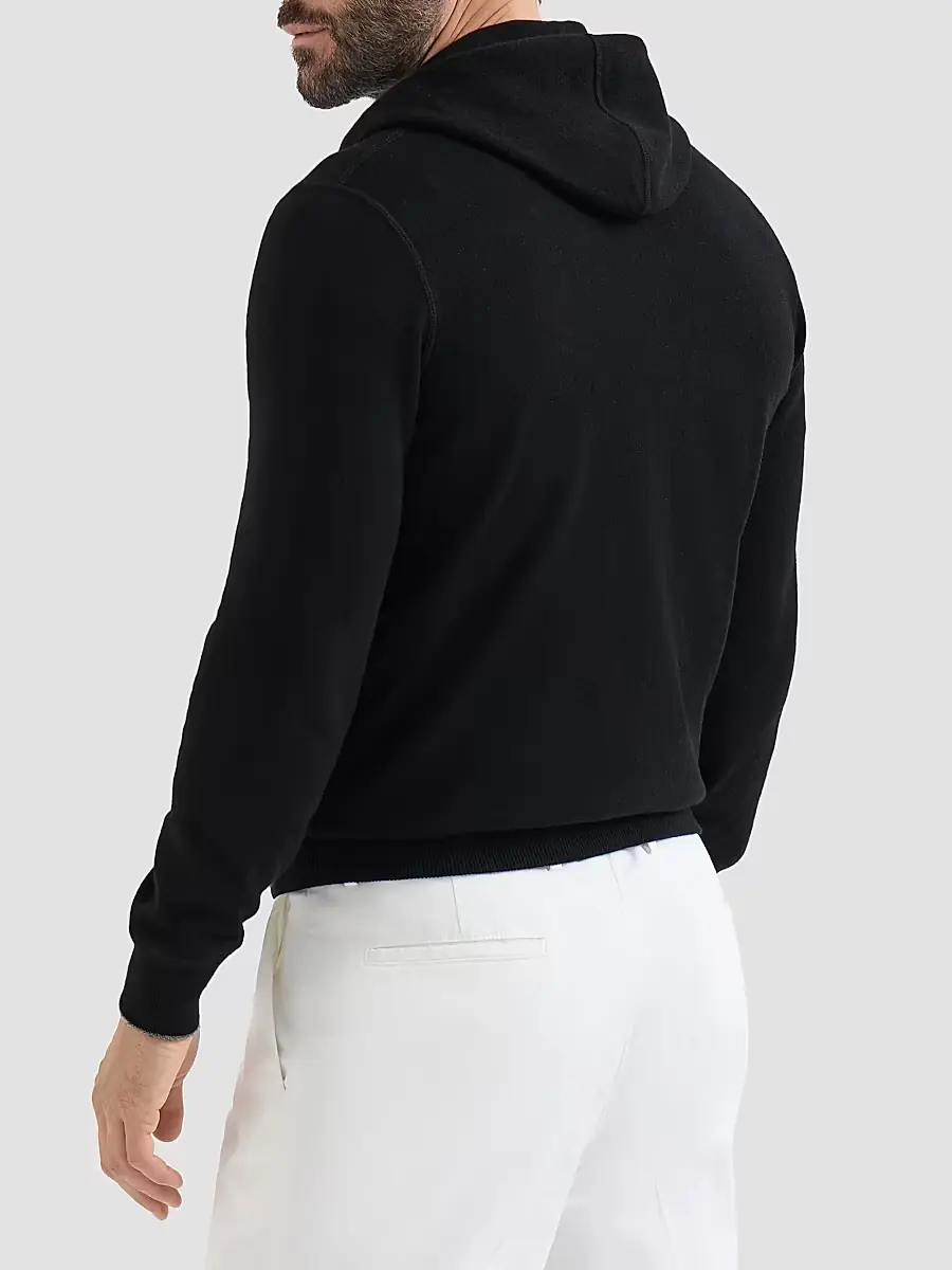 Brunello Cucinelli Men's Cashmere Sweatshirt-Style Cardigan with Hood - Black | Thumbnail 3 Brunello Cucinelli Men's Cashmere Sweatshirt-Style Cardigan with Hood - Black | Thumbnail 3