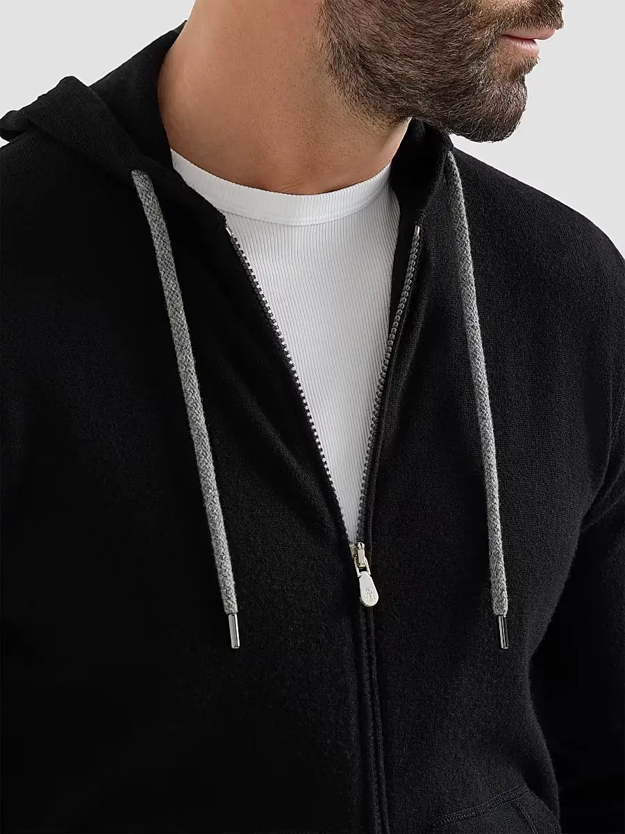 Brunello Cucinelli Men's Cashmere Sweatshirt-Style Cardigan with Hood - Black | Thumbnail 4 Brunello Cucinelli Men's Cashmere Sweatshirt-Style Cardigan with Hood - Black | Thumbnail 4