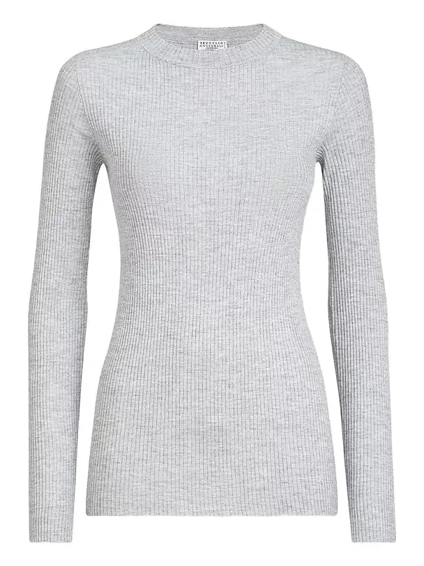 Brunello Cucinelli Women's Sparkling Cashmere and Silk Rib Knit Lightweight Sweater