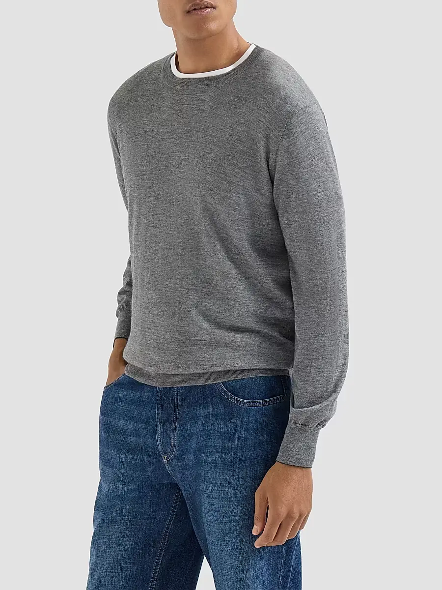 Brunello Cucinelli Men's Cashmere and Silk Lightweight Sweater | Thumbnail 2
