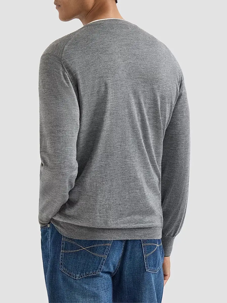 Brunello Cucinelli Men's Cashmere and Silk Lightweight Sweater | Thumbnail 3