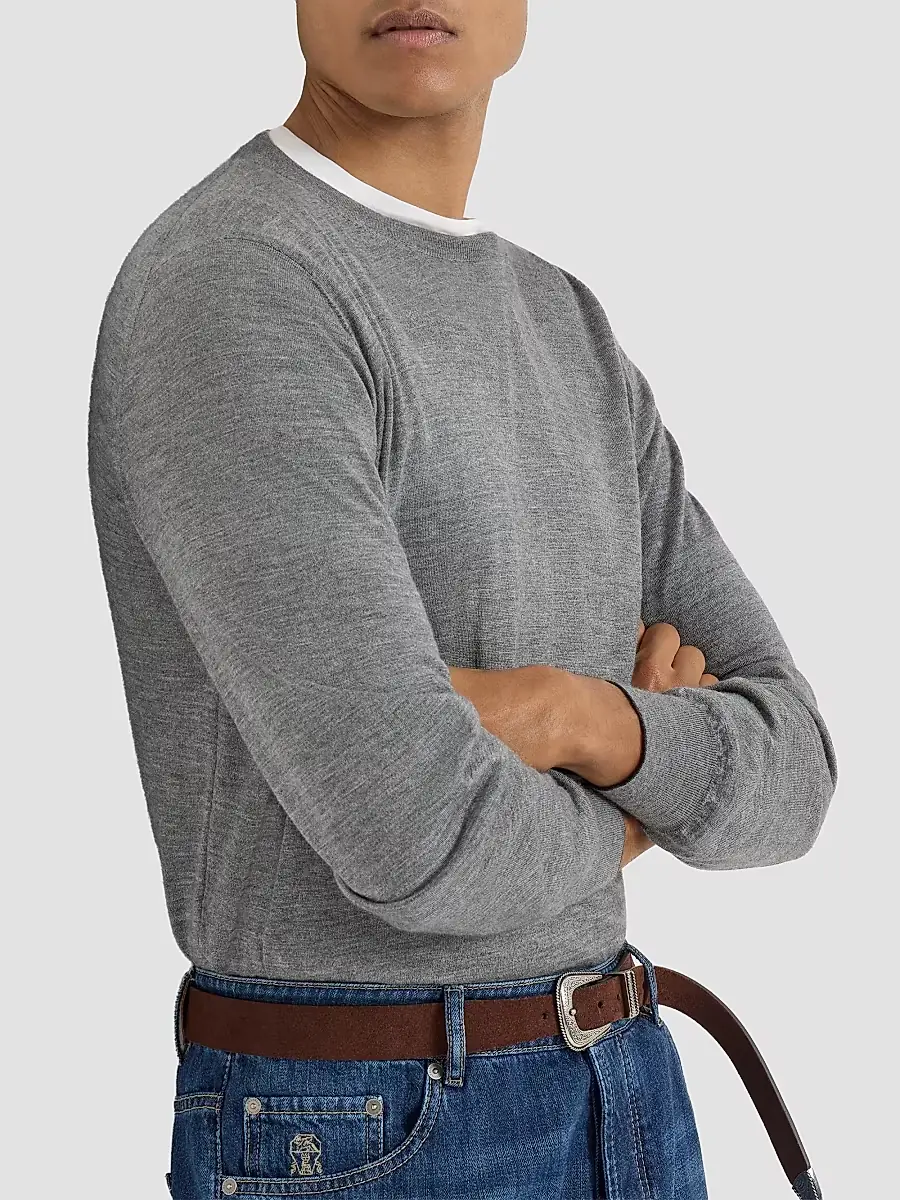 Brunello Cucinelli Men's Cashmere and Silk Lightweight Sweater | Thumbnail 4