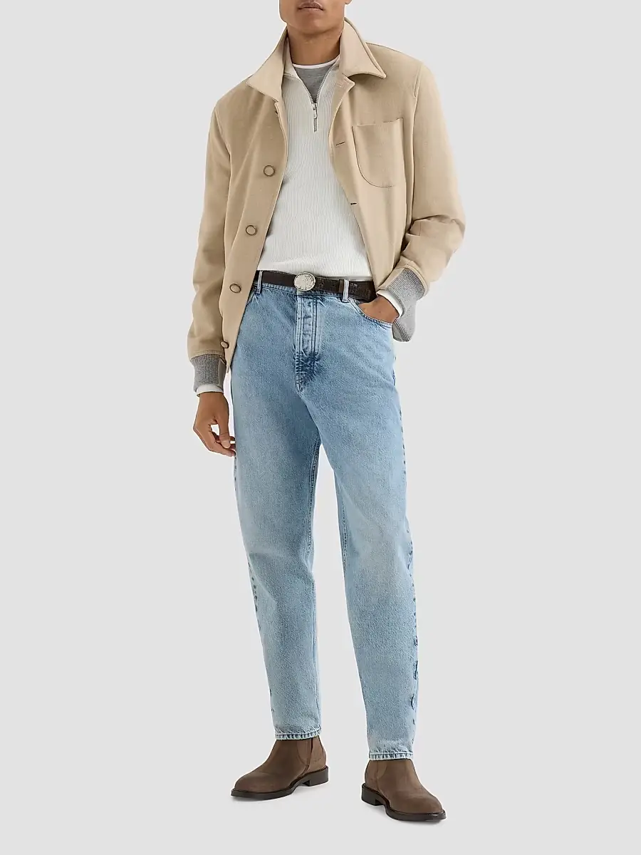 Brunello Cucinelli Men's Cotton English Rib Sweater with Half Zip - Panama | Thumbnail 2