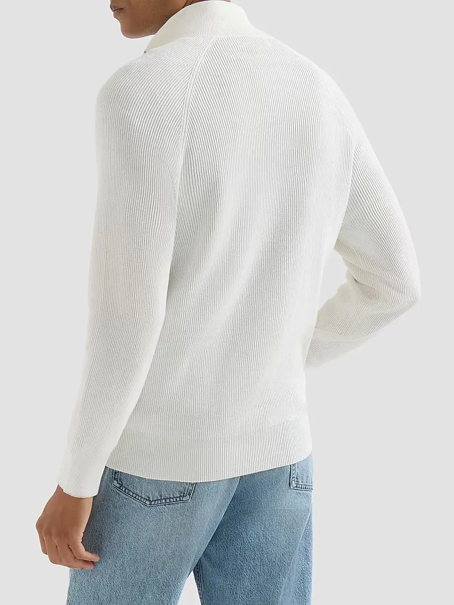 Brunello Cucinelli Men's Cotton English Rib Sweater with Half Zip - Panama | Thumbnail 4