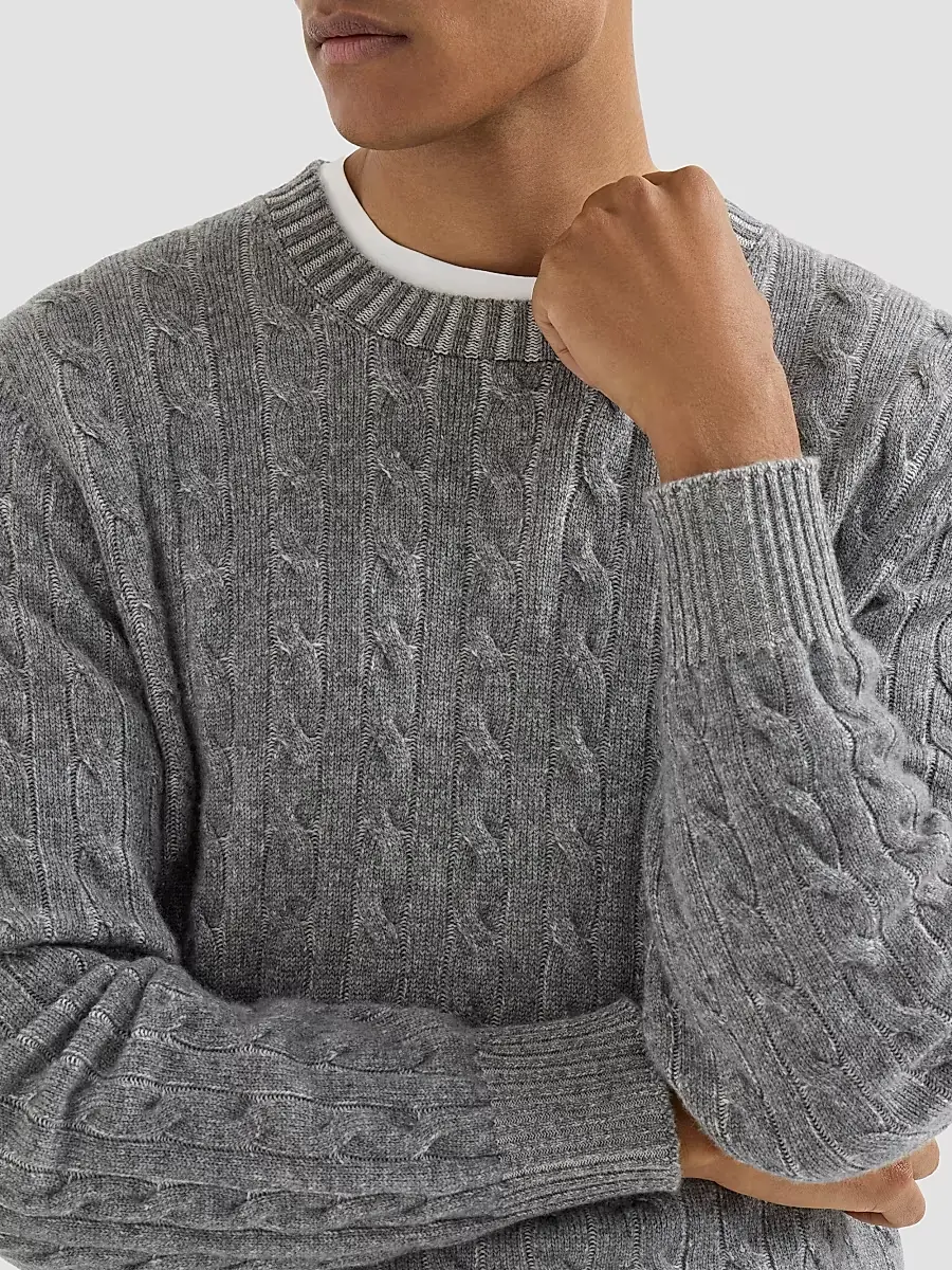 Brunello Cucinelli Men's Cashmere Vanisé Cable Knit Sweater | Thumbnail 4