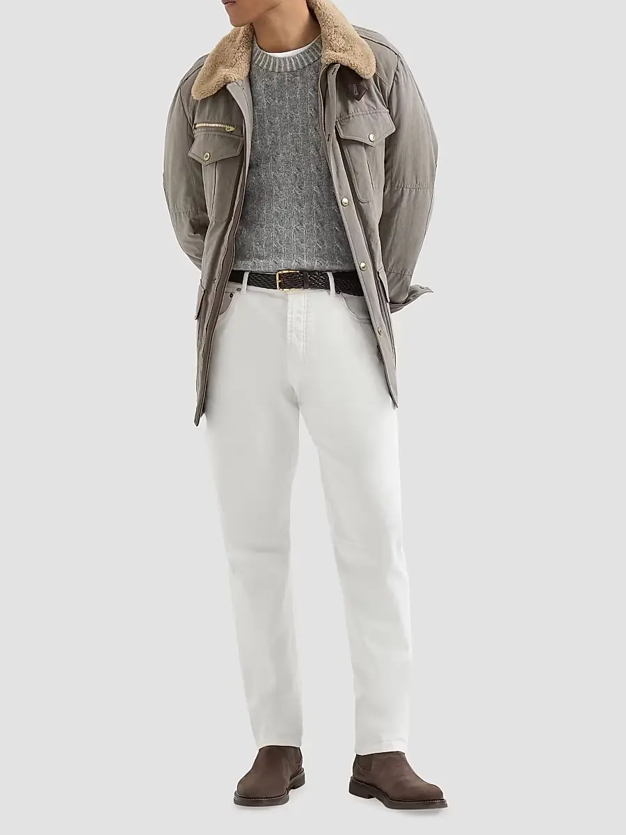 Brunello Cucinelli Men's Cashmere Vanisé Cable Knit Sweater | Thumbnail 6