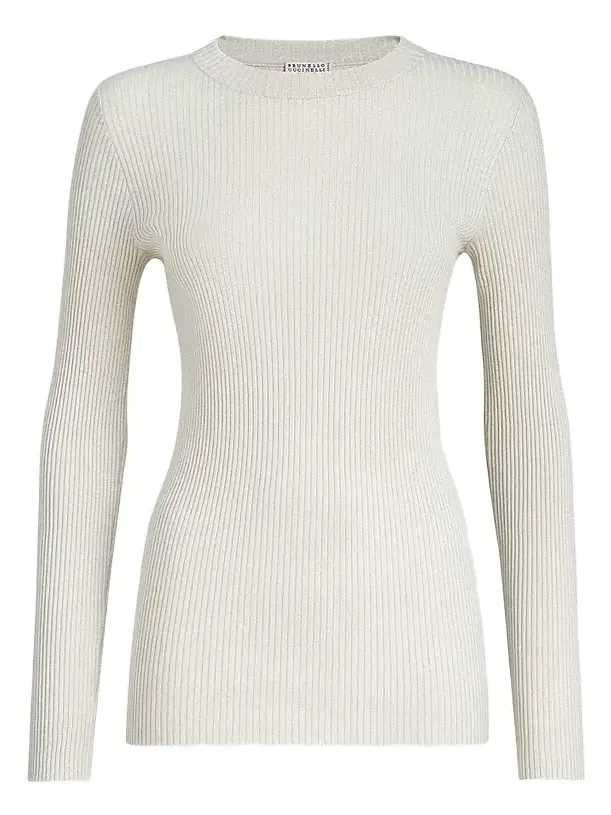 Brunello Cucinelli Women's Sparkling Cashmere and Silk Rib Knit Lightweight Sweater
