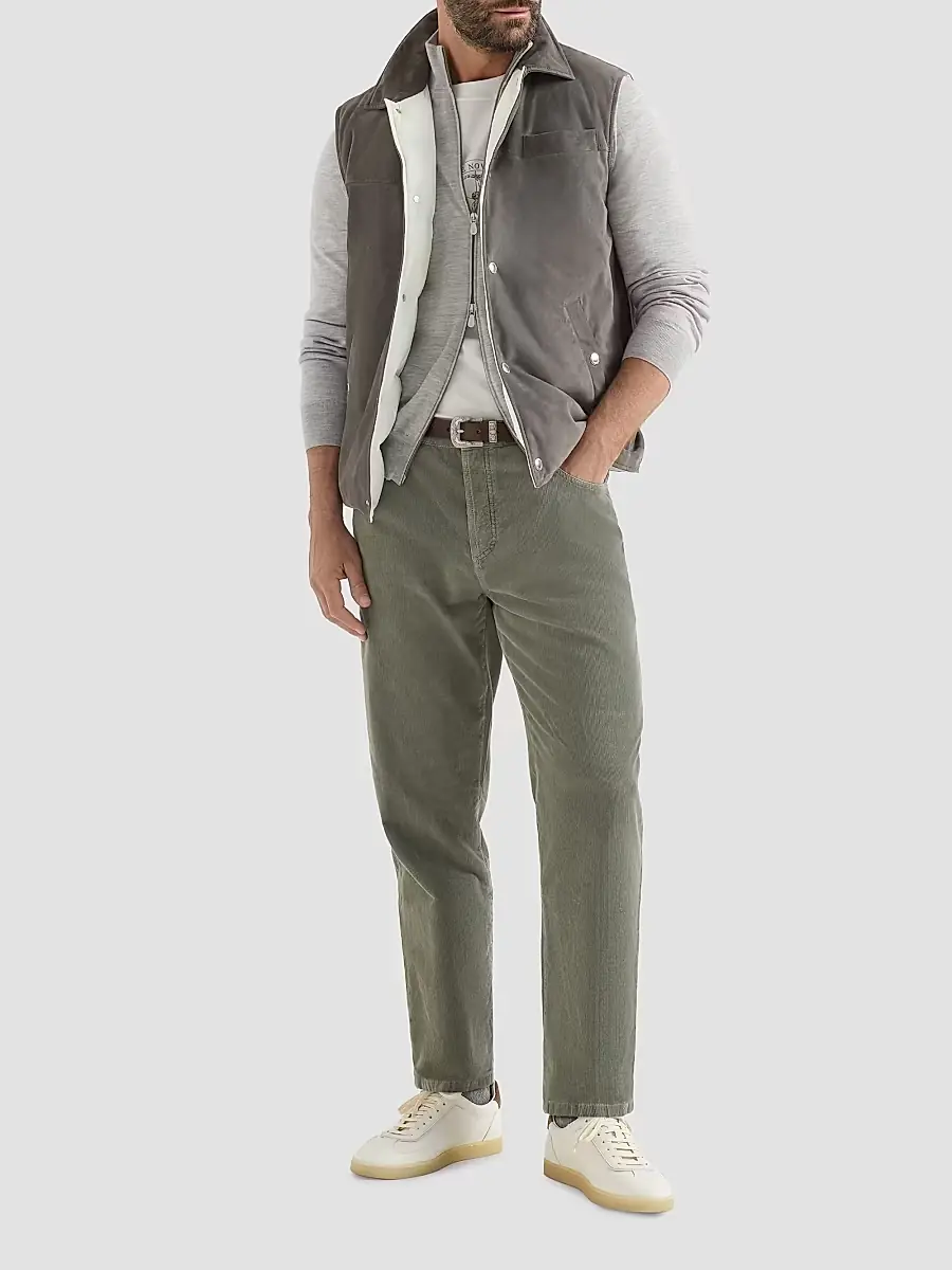 Brunello Cucinelli Men's Cashmere and Silk Lightweight Cardigan with Zipper - Pebble | Thumbnail 2 Brunello Cucinelli Men's Cashmere and Silk Lightweight Cardigan with Zipper - Pebble | Thumbnail 2