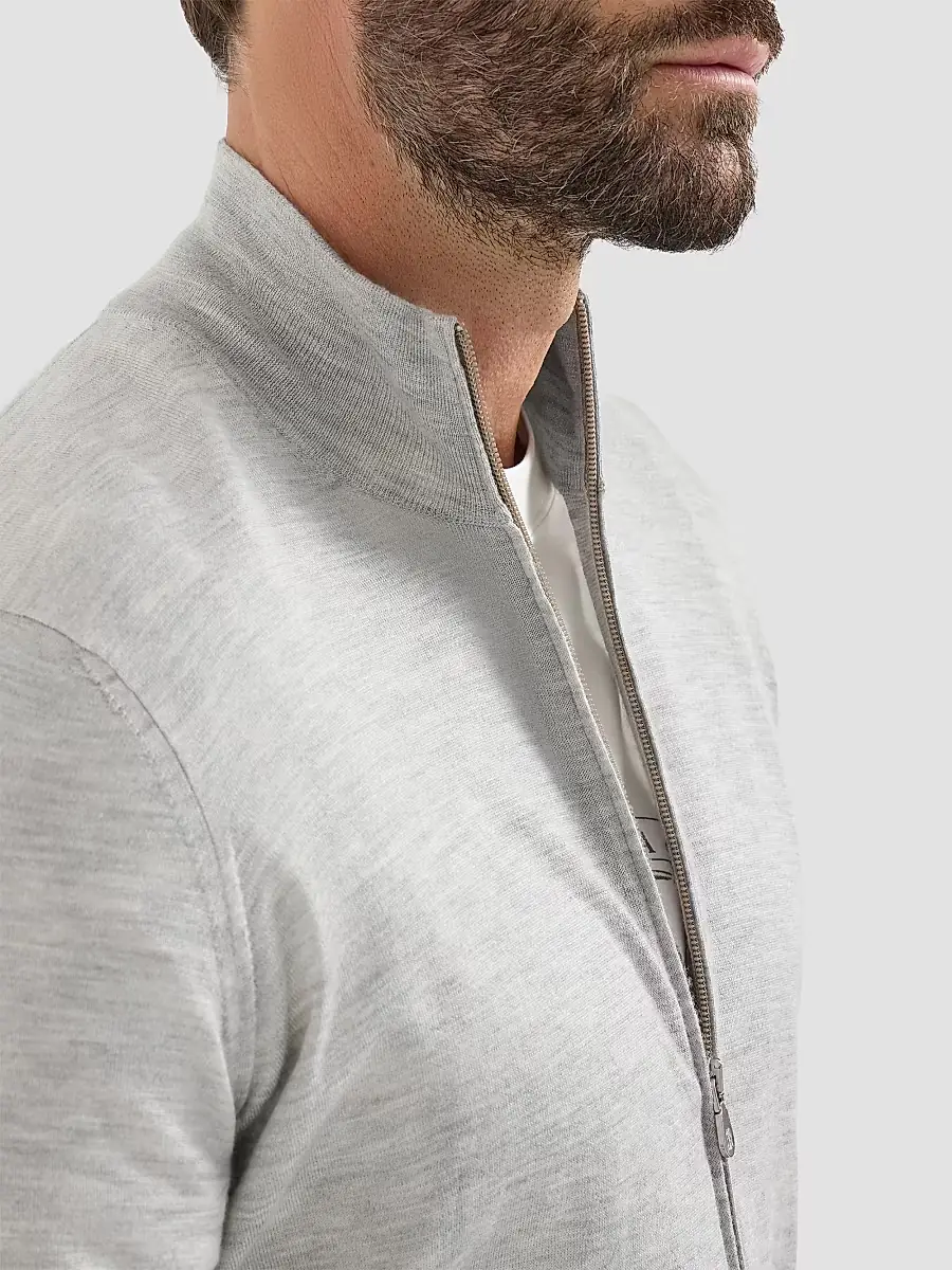 Brunello Cucinelli Men's Cashmere and Silk Lightweight Cardigan with Zipper - Pebble | Thumbnail 6 Brunello Cucinelli Men's Cashmere and Silk Lightweight Cardigan with Zipper - Pebble | Thumbnail 6