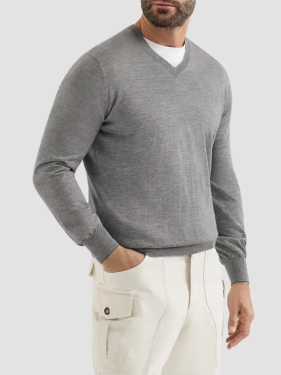 Brunello Cucinelli Men's Cashmere and Silk Lightweight Sweater | Thumbnail 2 Brunello Cucinelli Men's Cashmere and Silk Lightweight Sweater | Thumbnail 2