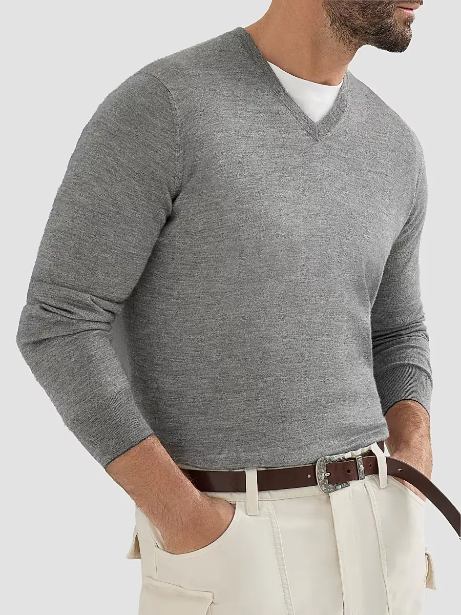 Brunello Cucinelli Men's Cashmere and Silk Lightweight Sweater | Thumbnail 4 Brunello Cucinelli Men's Cashmere and Silk Lightweight Sweater | Thumbnail 4