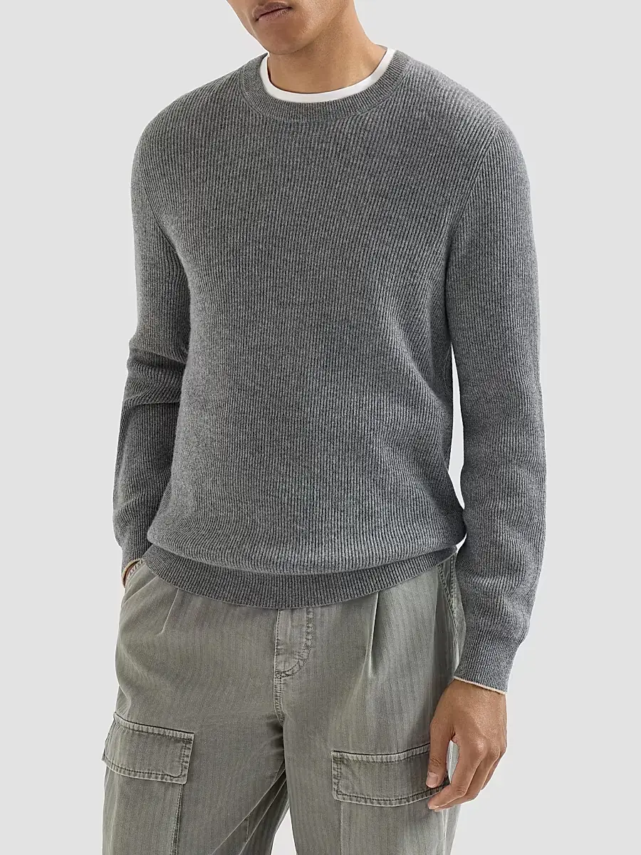 Brunello Cucinelli Men's Cashmere English Rib Sweater | Thumbnail 3