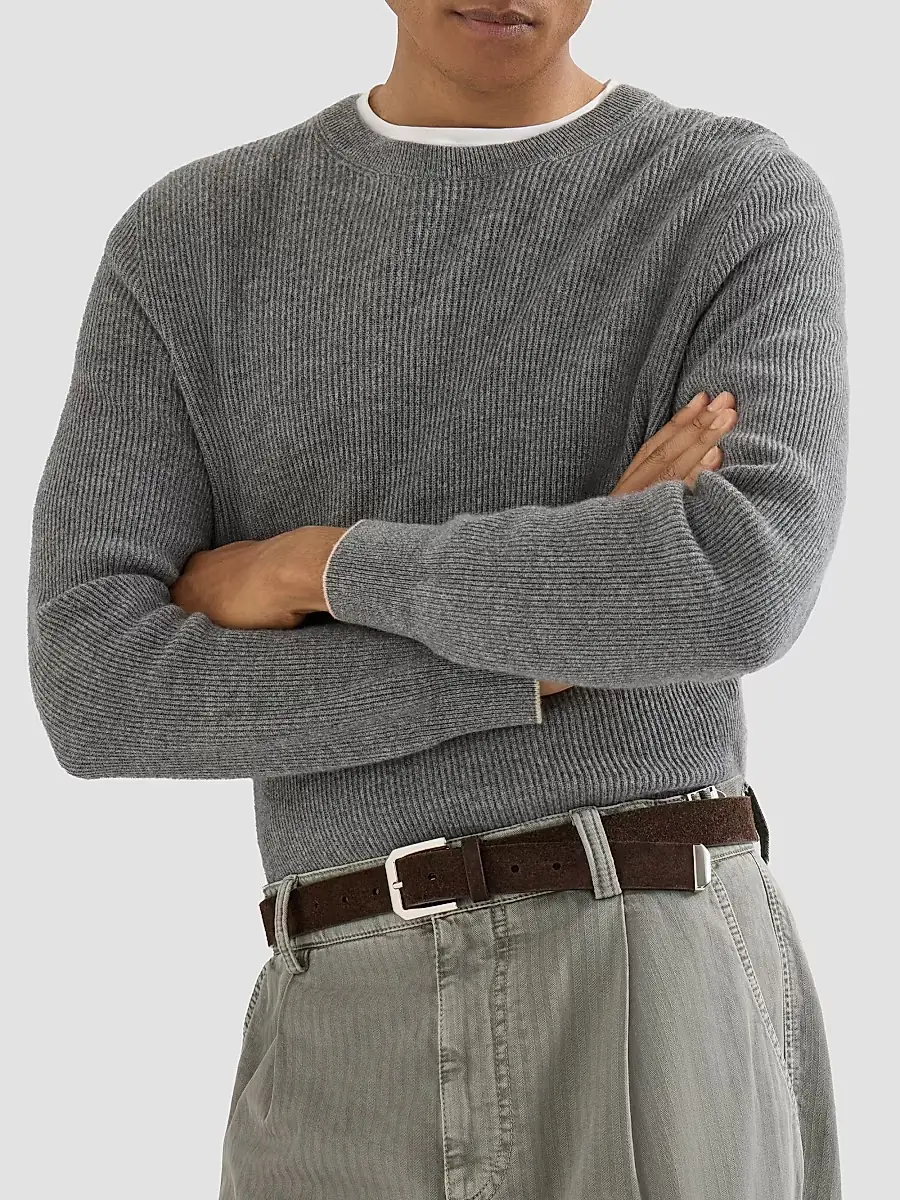 Brunello Cucinelli Men's Cashmere English Rib Sweater | Thumbnail 5