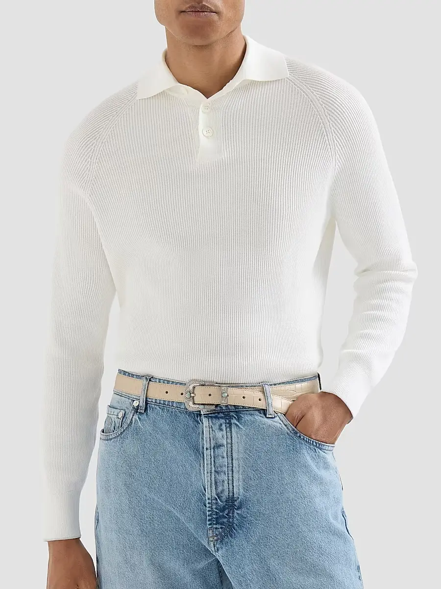 Brunello Cucinelli Men's Cotton English Rib Knit Polo Shirt | Thumbnail 5