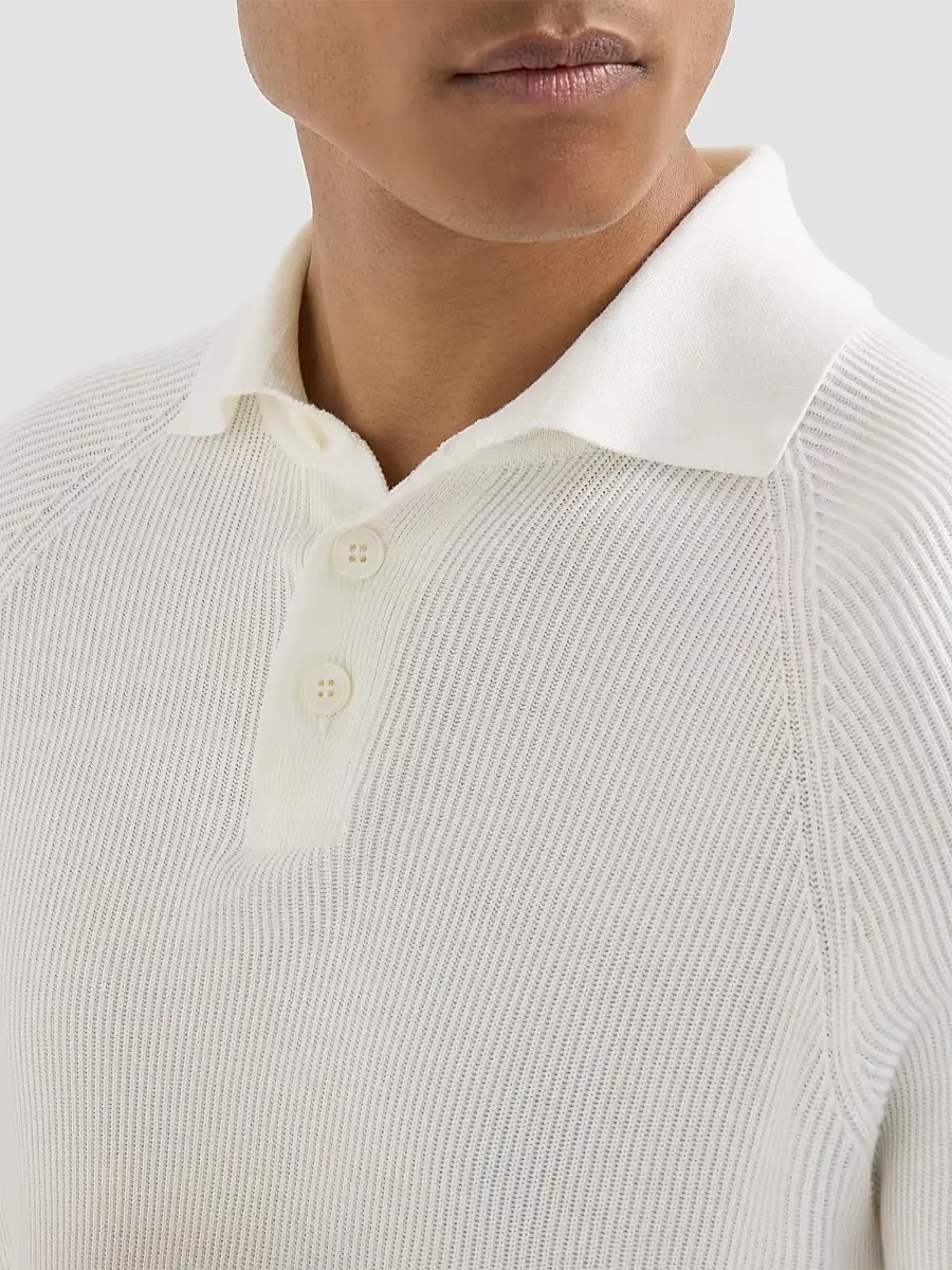 Brunello Cucinelli Men's Cotton English Rib Knit Polo Shirt | Thumbnail 6