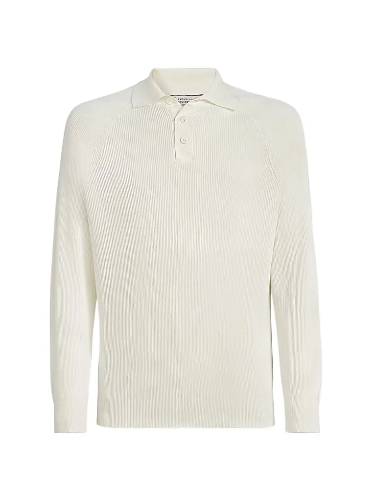 Brunello Cucinelli Men's Cotton English Rib Knit Polo Shirt