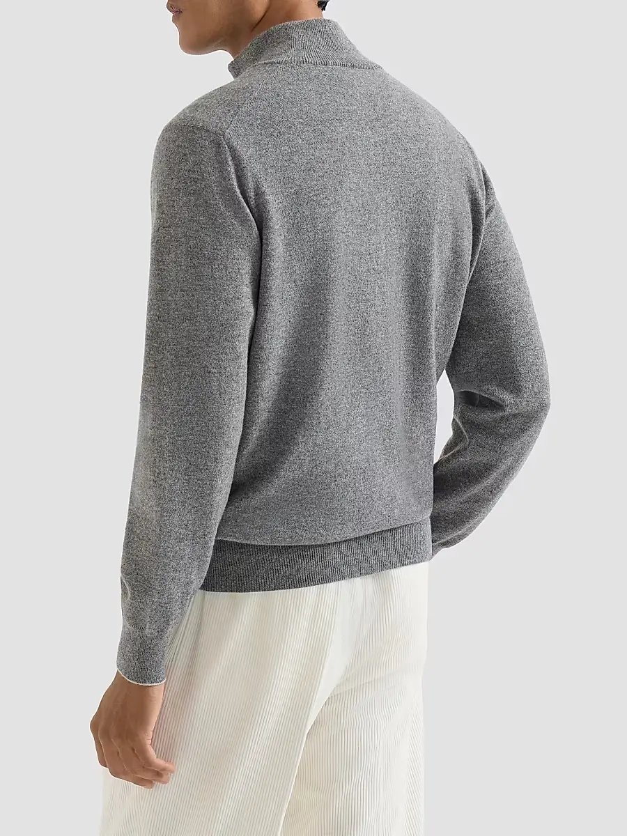 Brunello Cucinelli Men's Cashmere Sweater with Half Zip - Dark Grey | Thumbnail 3 Brunello Cucinelli Men's Cashmere Sweater with Half Zip - Dark Grey | Thumbnail 3