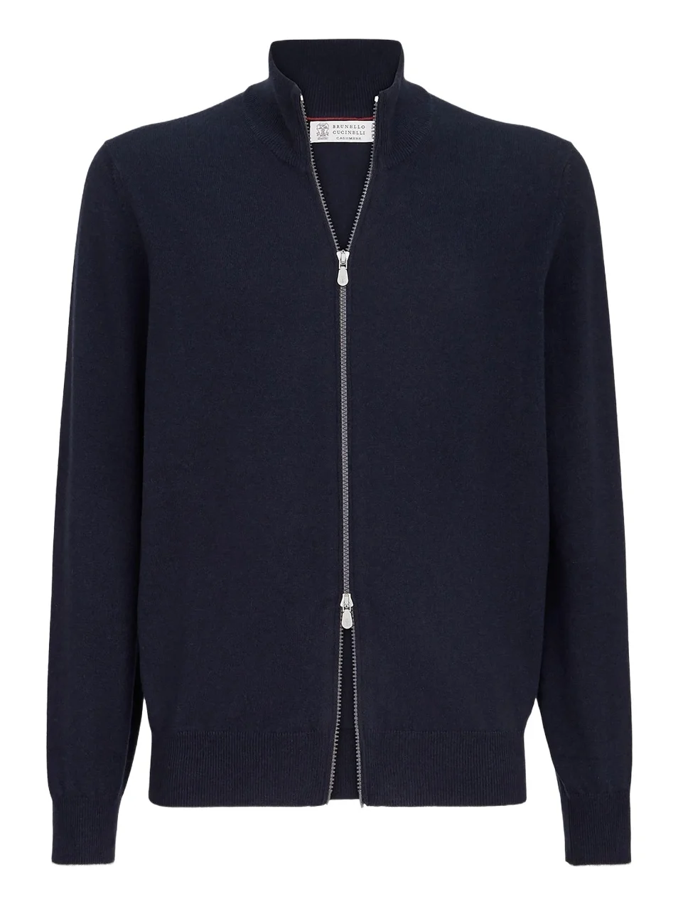 Brunello Cucinelli Men's Cashmere High-Neck Cardigan with Zipper - Navy Blue