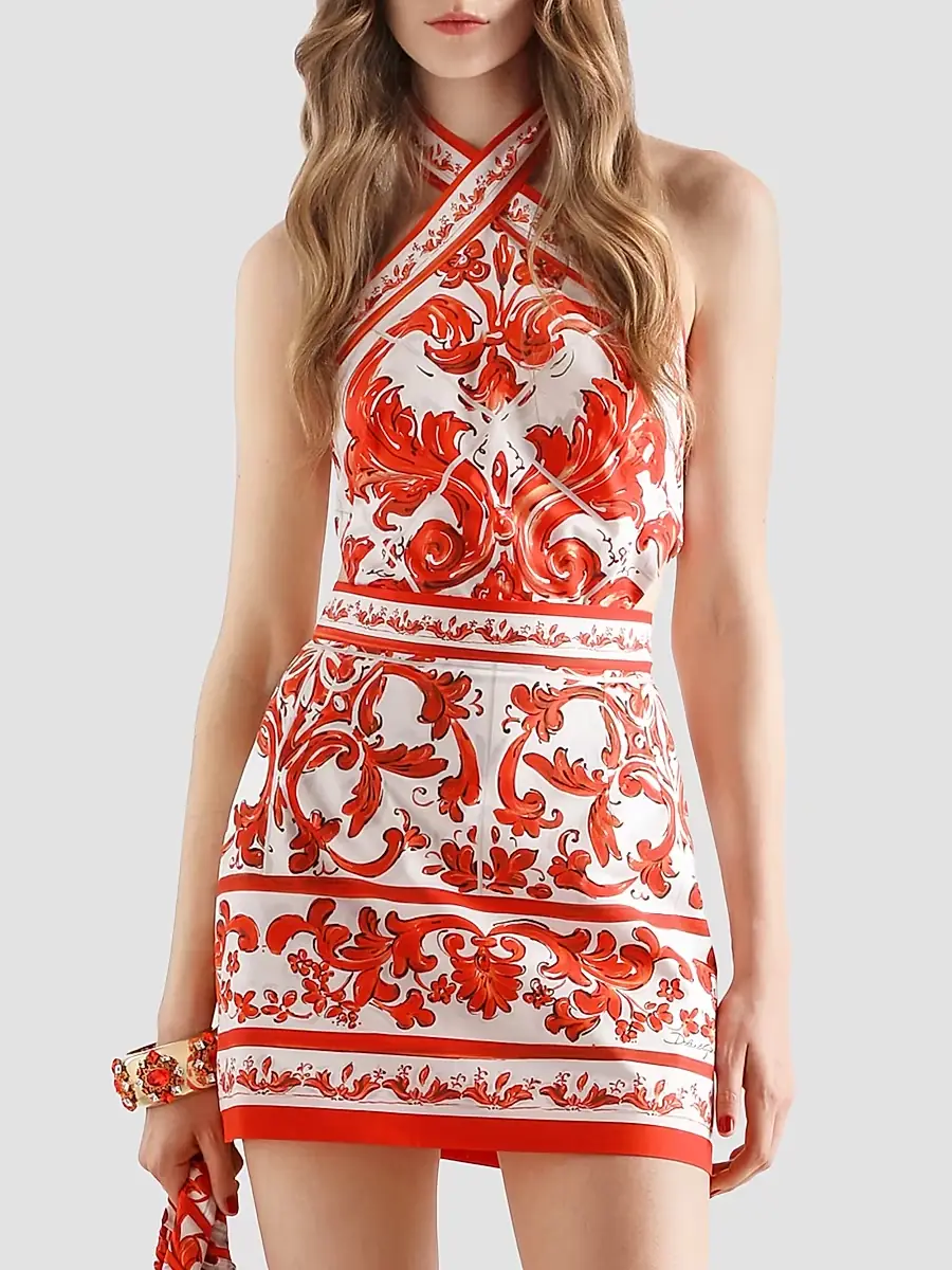 Dolce & Gabbana Women's Majolica Cotton Poplin Mini Dress | Thumbnail 4