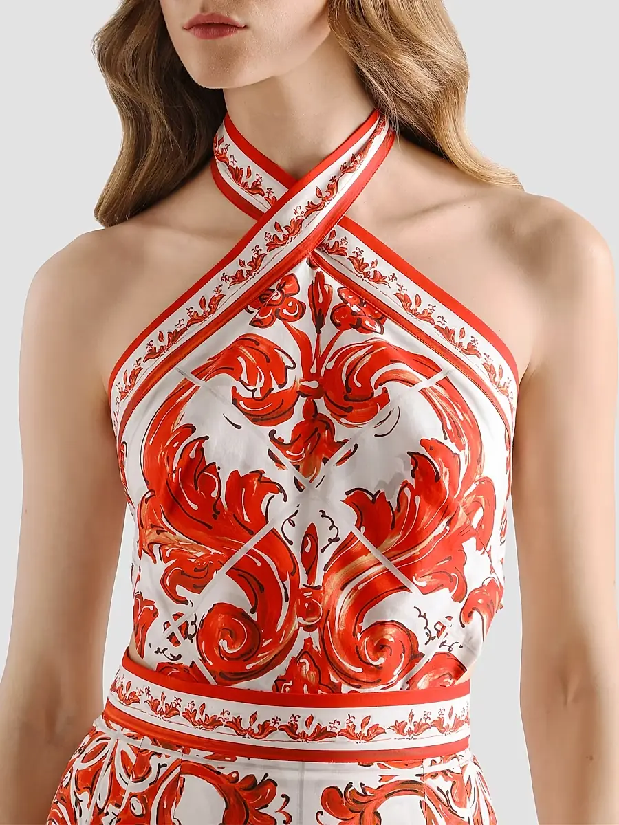 Dolce & Gabbana Women's Majolica Cotton Poplin Mini Dress | Thumbnail 5