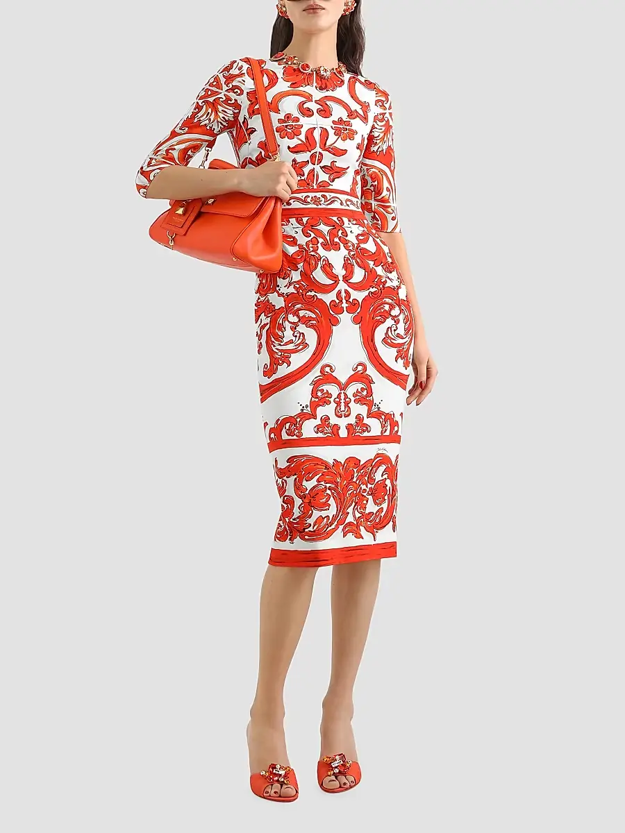 Dolce & Gabbana Women's Majolica Silk-Blend Midi Dress | Thumbnail 2 Dolce & Gabbana Women's Majolica Silk-Blend Midi Dress | Thumbnail 2