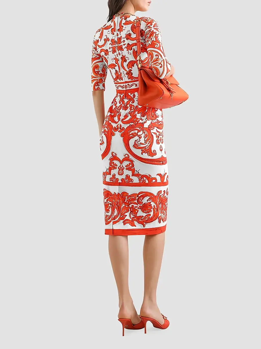 Dolce & Gabbana Women's Majolica Silk-Blend Midi Dress | Thumbnail 3 Dolce & Gabbana Women's Majolica Silk-Blend Midi Dress | Thumbnail 3