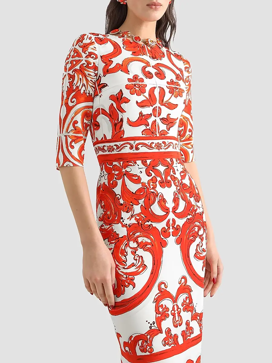 Dolce & Gabbana Women's Majolica Silk-Blend Midi Dress | Thumbnail 4 Dolce & Gabbana Women's Majolica Silk-Blend Midi Dress | Thumbnail 4