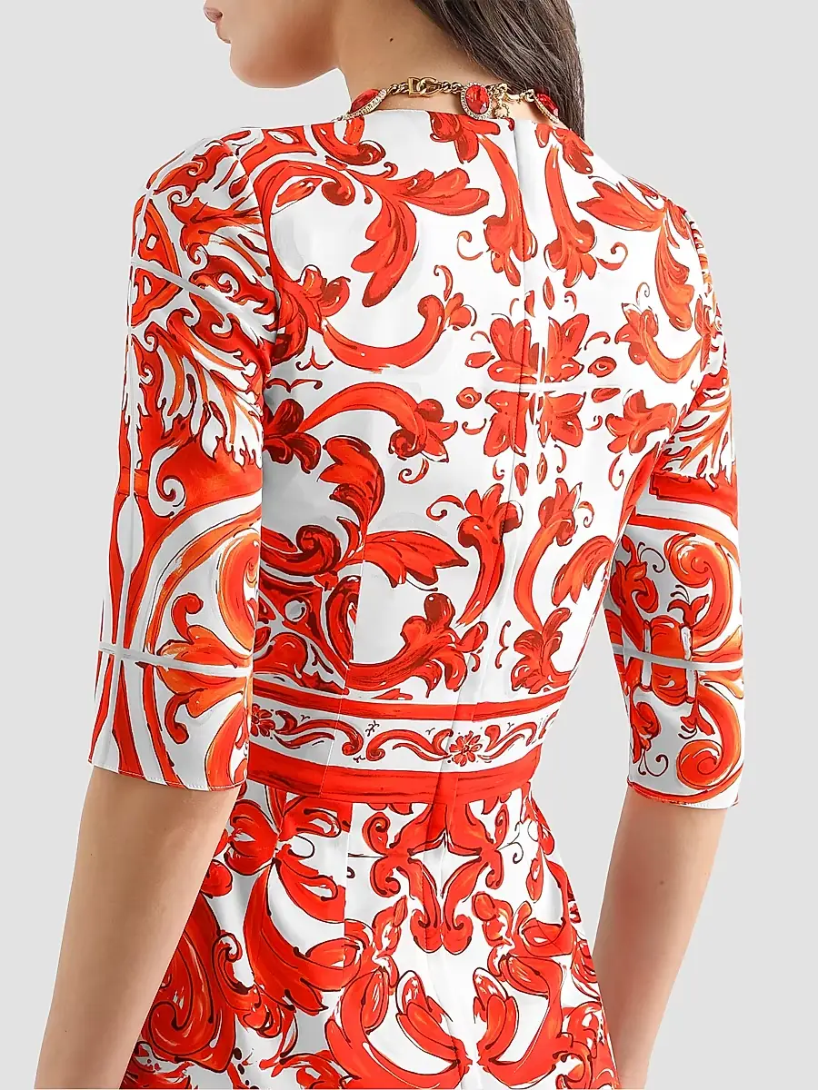 Dolce & Gabbana Women's Majolica Silk-Blend Midi Dress | Thumbnail 5 Dolce & Gabbana Women's Majolica Silk-Blend Midi Dress | Thumbnail 5