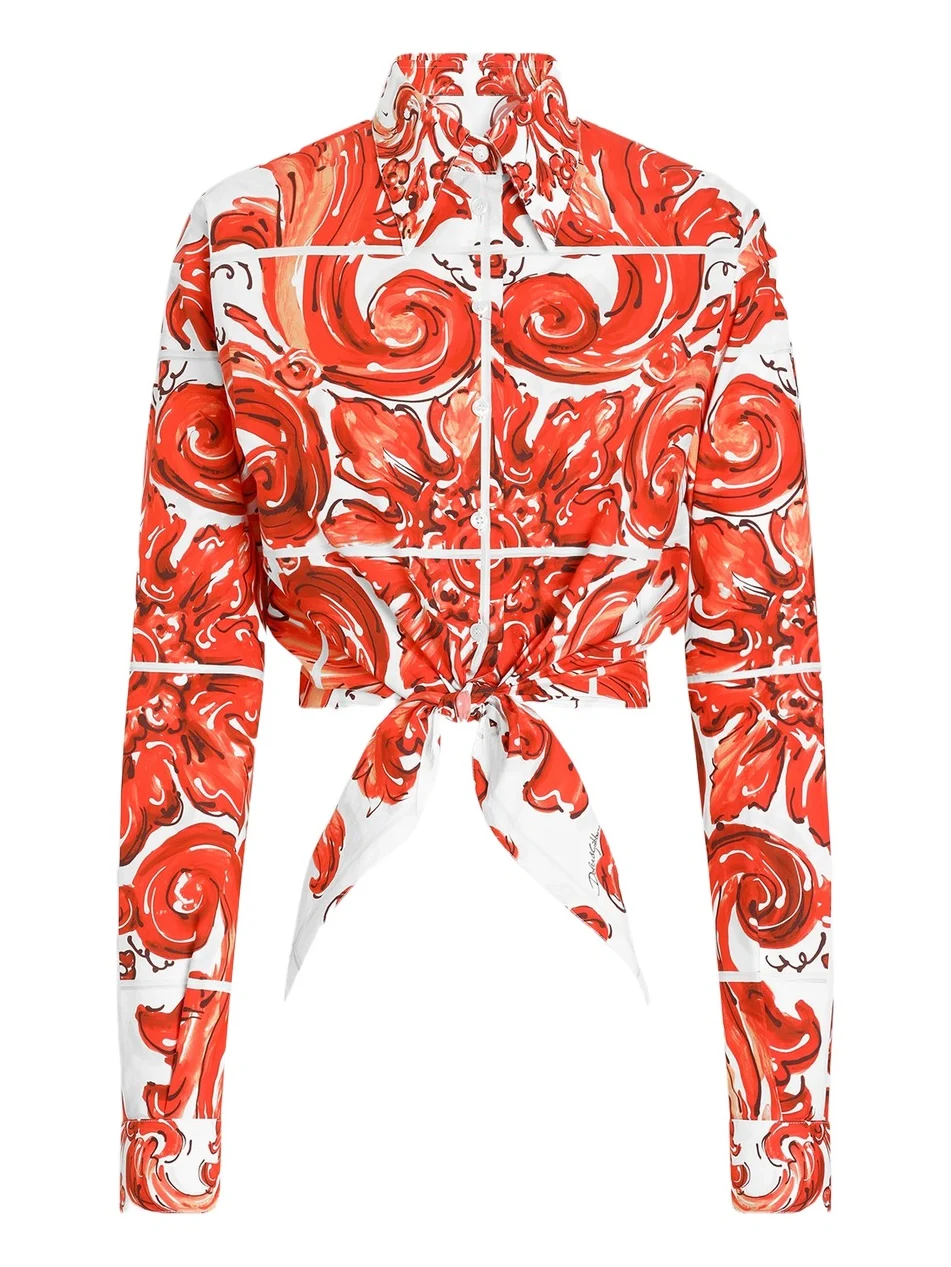 Women's Maiolica Cotton Poplin Long-Sleeve Crop Shirt