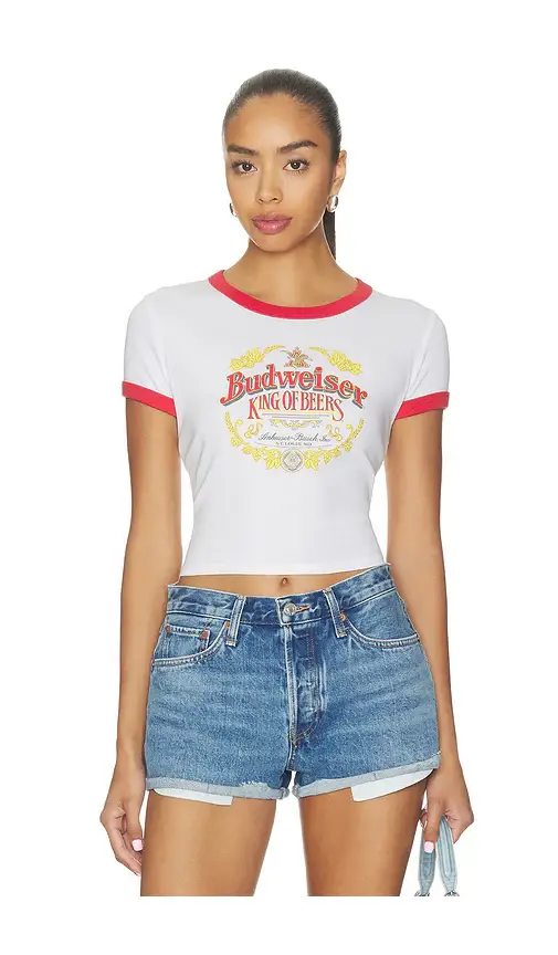 Junk Food Budweiser Ringer Baby Tee | Image 1 Junk Food Budweiser Ringer Baby Tee | Image 1