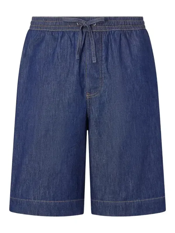 Wide-Leg Anagram-Detailed Cotton-Chambray Drawstring Shorts - Men