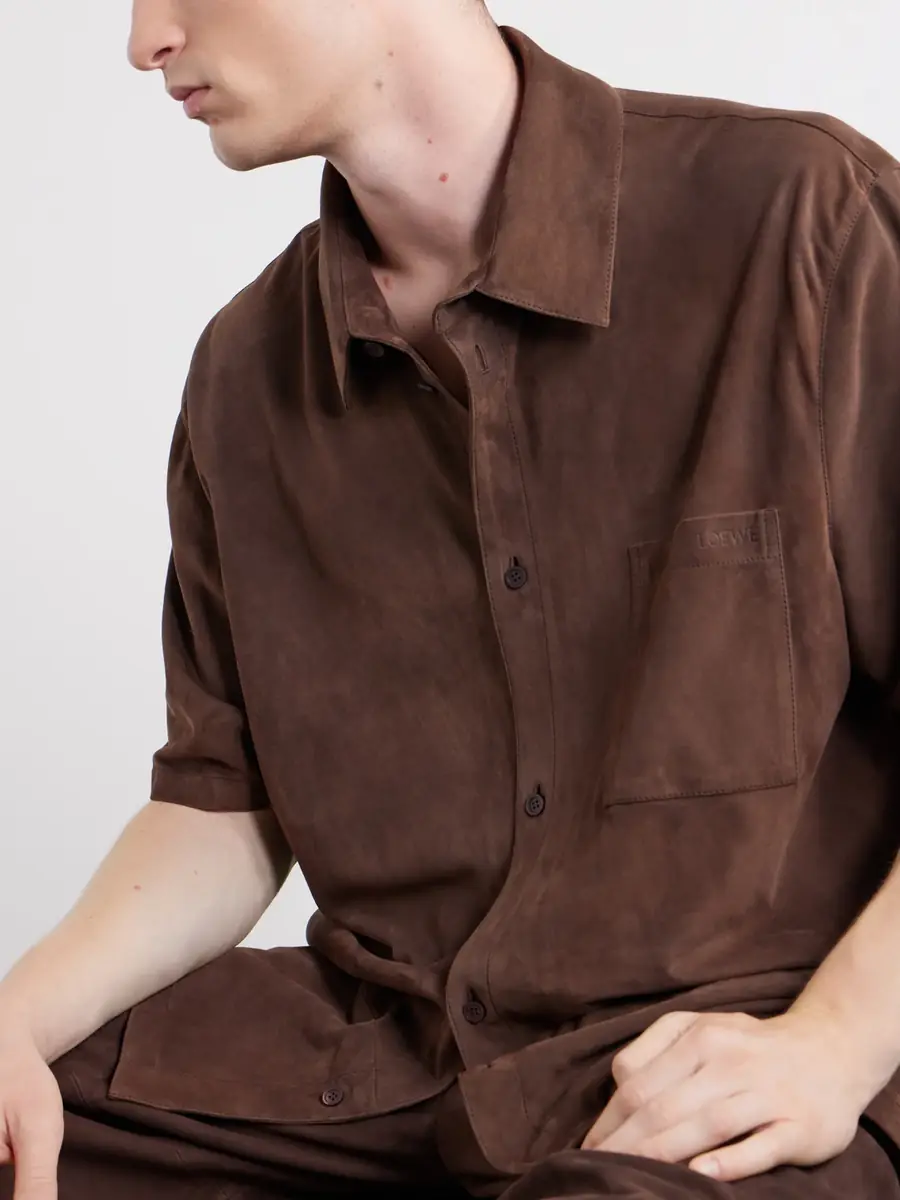 Loewe Paula's Ibiza Logo-Debossed Suede Shirt - Men | Thumbnail 5