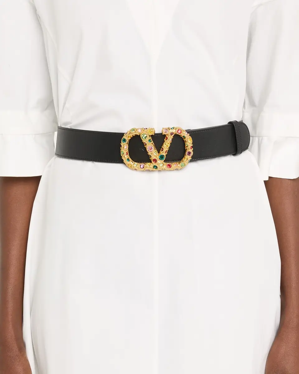 Valentino Garavani VLogo Signature Embellished Leather Belt, 40mm | Thumbnail 2 Valentino Garavani VLogo Signature Embellished Leather Belt, 40mm | Thumbnail 2