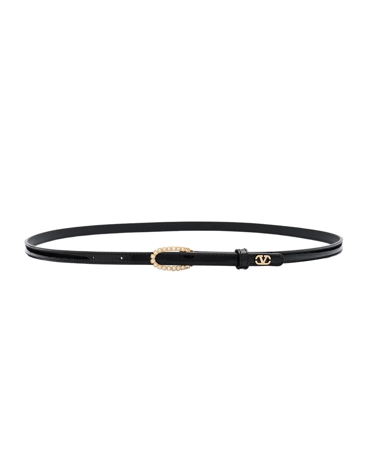 Valentino Garavani VLogo Signature Vernice Rhinestone Thin Leather Belt, 10mm