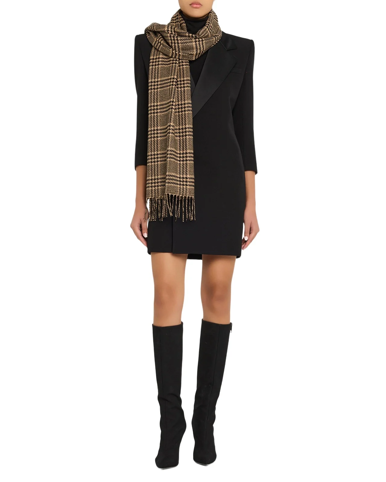 Saint Laurent Prince of Wales Silk Cashmere Scarf | Thumbnail 1 Saint Laurent Prince of Wales Silk Cashmere Scarf | Thumbnail 1