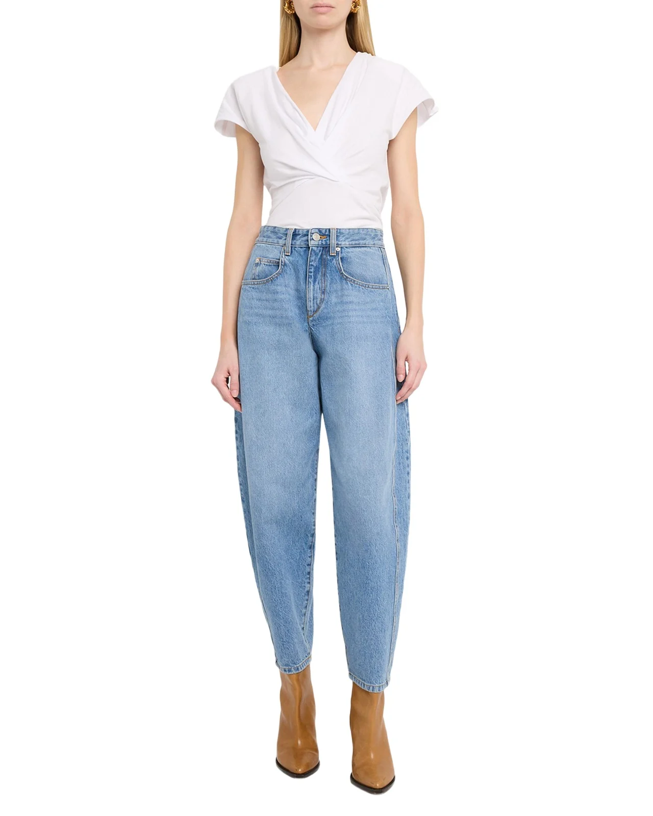 Nadrine Gathered V-Neck Cotton T-Shirt