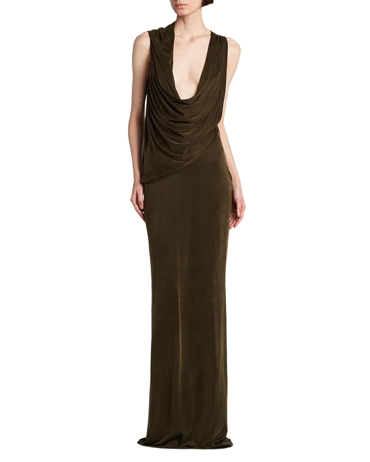Cowl-Neck Draped Column Gown