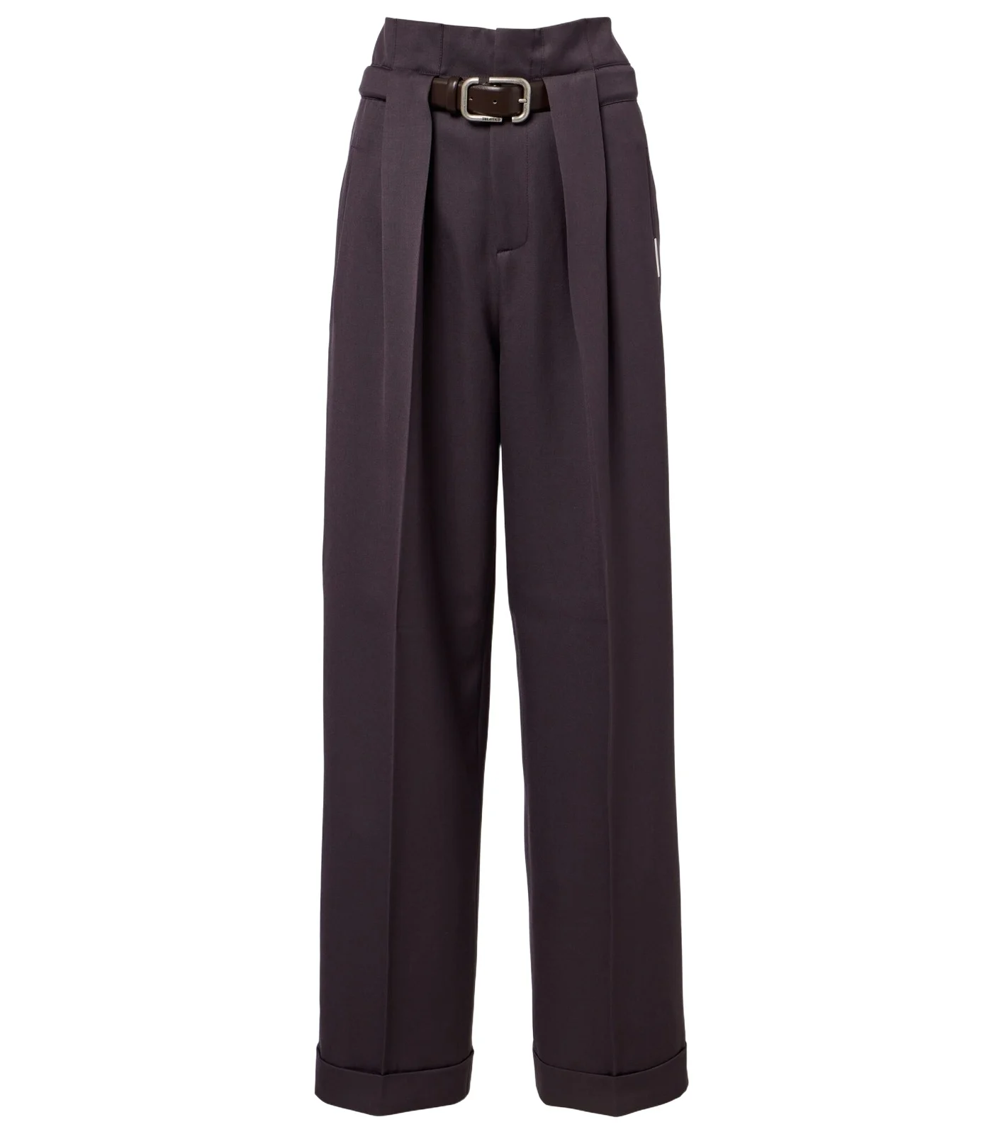 Pleated virgin wool wide-leg pants