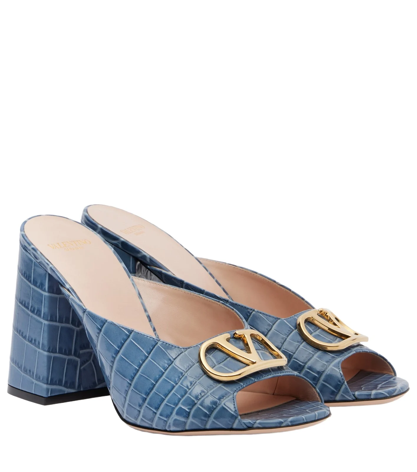 VLogo croc-effect leather mules VLogo croc-effect leather mules