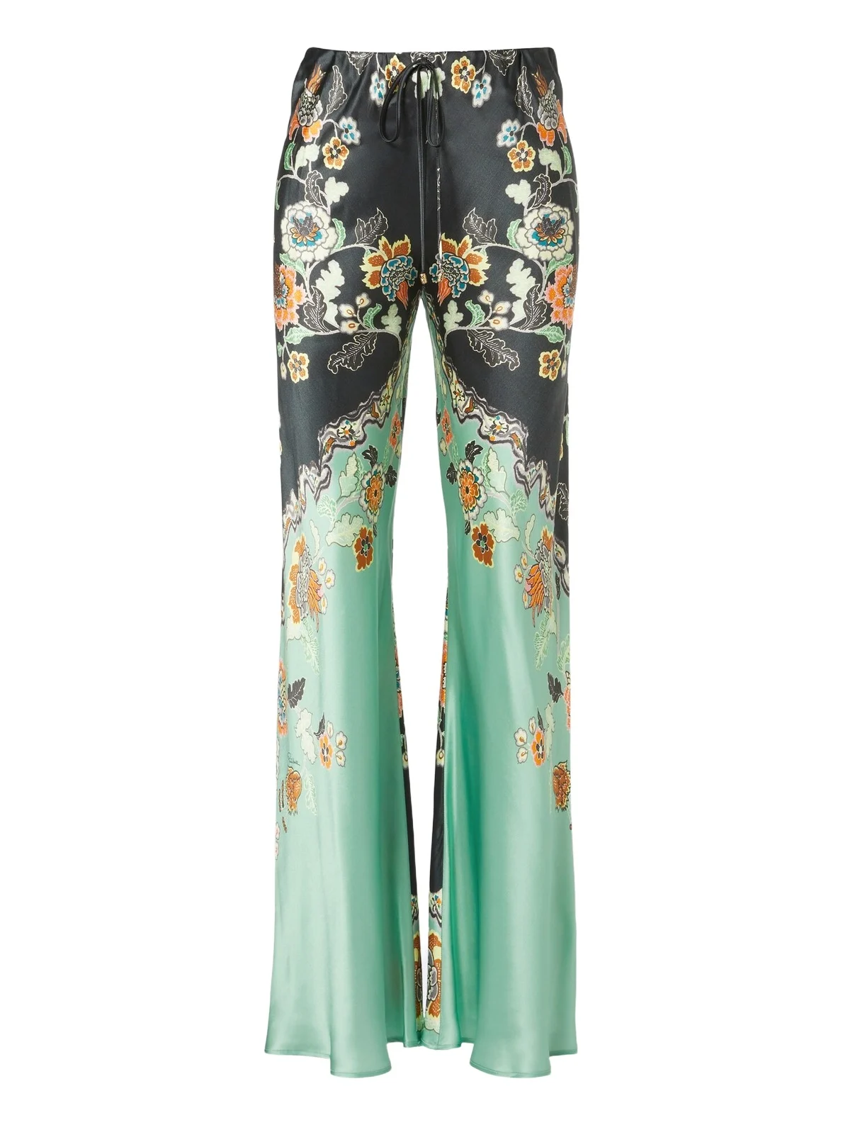 Floral silk satin flared pants