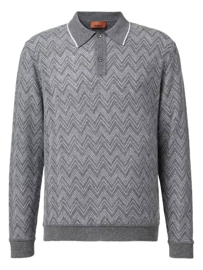 Zigzag cashmere polo sweater
