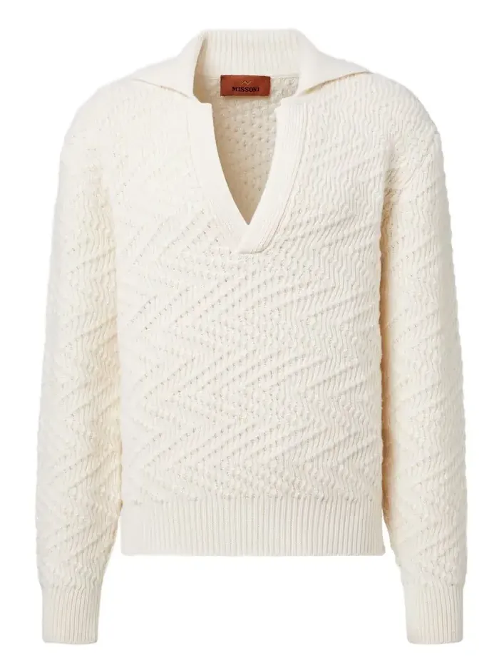 Zigzag wool-blend polo sweater