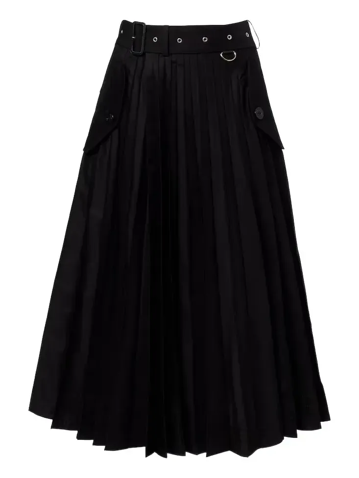 Belted cotton-blend gabardine midi skirt Belted cotton-blend gabardine midi skirt